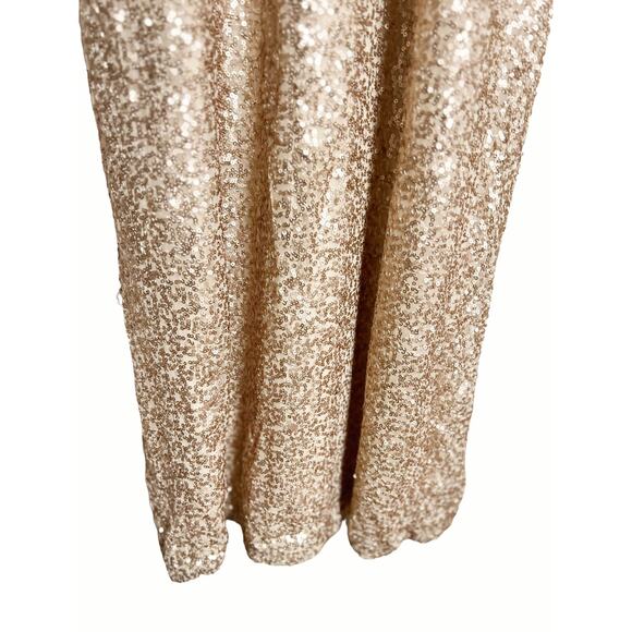 Amsale Champagne Gold Sequin Sleeveless Midi Formal Gown Size 8 - Picture 5 of 10